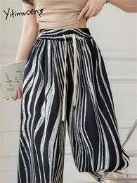 Women's Pants Yitimuceng Chiffon Women 2024 Fashion High Waisted Striped Wide Leg Streetwear Chic Loose Straight Y2k