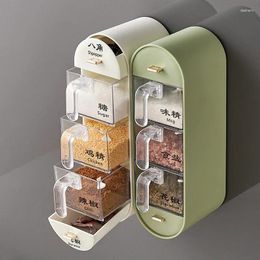 Storage Bottles Kitchen Tools Seasoning Container Box Wall-mounted Spice Rack Punch-free Sugar Salt Jar Pepper