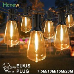 LED Strings Shatterproof ST38 Plastic Outdoor String Lights Waterproof Light Garland Connectable Chain Lighting Patio Decor YQ240401