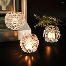 Candle Holders Clear Glass Holder Small Jar Table Candlestick European Exquisite Round Party Wax Desktop Ornaments Home Decor