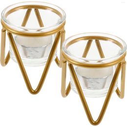 Candle Holders 2 Sets Glass Candles Transparent Jar Cup Creative Container Clear Exquisite Holder Iron