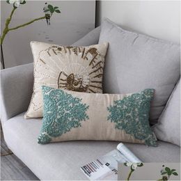 Cushion/Decorative Pillow /Decorative Modern American Rectangar Er Embroidery Ethnic Floral Case For Sofa Seat Bed 31X61Cm Luxury Home Dhtx3
