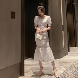 Party Dresses Fashion Women Backless Elegant Formal Trumpet Dress Arrival Vintage Classical Perspective White Hollow Out Mermaid