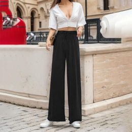 Women's Pants For Women 2024 Trendy Elastic High Waist Wide Leg Loose With Flowy Soild Colour Suit Summer Long Trousers