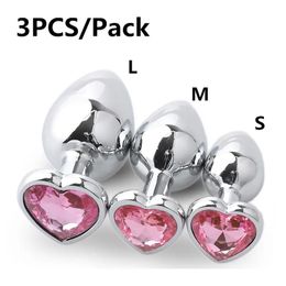 Anal Plug Heart 3 Sizes Stainless Steel Crystal Anal Plug Removable Butt Plug Stimulator Anal Sex Toys Prostate Massager Dildo 240320