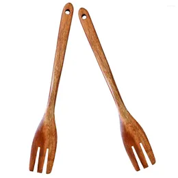 Forks 2 Pcs Cutlery Fork Stirring Natural Wooden Large Cooking Utensils Handle Dessert