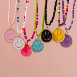 Pendant Necklaces Aihua Cute Bohemia Irregular Round Smile Face Necklaces for Women BFF Best Friends Kids Smile Pendant Necklace Birthday Gifts 240330