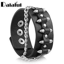 Chain Gothic Punk Unique Bullet shaped Chain Ring Rock Cool Cuff Leather Bracelet S061 Q240401