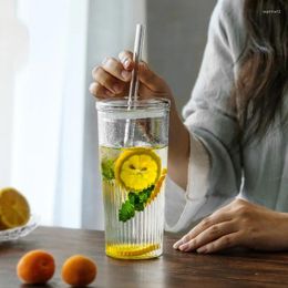 Wine Glasses Fashion Glass Cup Transparent With Lid And Straw Coffee Mug Tea Juice Milk Water Cups Drinkware Friend Gifts