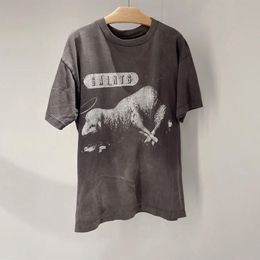 Summer Black Print T-Shirt Men Women Top Quality Tee Short Sleeve Washed Vintage T Shirt