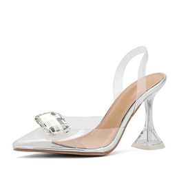 Dress Shoes Candy Color PVC Transparent Shoes For Women Slingback Sandal Fashion Big Diamond Toe Party Clear High Heels Pumps H2404013MEM