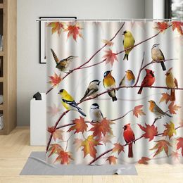 Shower Curtains Autumn Birches Birds Branch Curtain Tree Cartoons Sparrow Home Decor Waterproof Fabric Bathroom Hooks