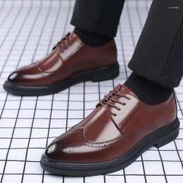 Dress Shoes Oxford For Men Office 2024 Black Leather Formal Brown Brogue Man High Quality Zapatos De Hombre Chaussure