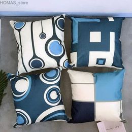 Pillow Case Modern Blue Geometric Linen Cushion Cover for Car Living Room Sofa Bedroom Home Decor 40x40 45x45 50x50 60x60 case Y240407