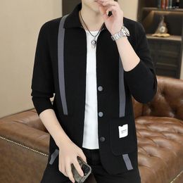 Men's Sweaters Fashion Handsome Slim Striped Lapel Pocket Casual Cardigan British Style Korean Version Of Loose All Cardigan.