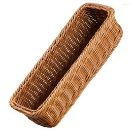 Kitchen Storage Woven Baskets Imitation Rattan Cutlery Organizer Snacks Desktop Home Plastic