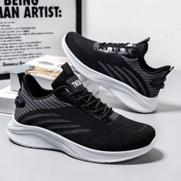 Men Running Shoes Black White Grey Lace-up Knit Breathable Classic Comfortable Walking Outdoor Soft Charussures Mens Trainers