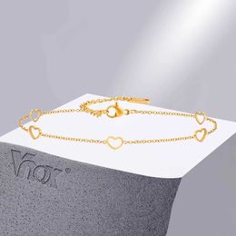 Chain Vnox Hollow Heart Anklet for Women Gold Colour Solid Stainless Steel Ankle Chain Casual Dainty Holiday Beach Accessory Q240401