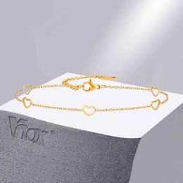 Kette Vnox Hohles Herz Fußkettchen für Frauen Goldfarbe Massiver Edelstahl Knöchelkette Lässiges zierliches Urlaubs-Strandaccessoire Q240401