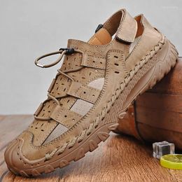 Casual Shoes Handcrafted Cow Leather For Men Summer Breathable Sandals Outdoor Anti-slip Male Loafers Big Size 38-46