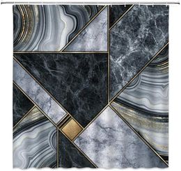 Shower Curtains Black Grey Marble Curtain Sets Gold Line Creative Geometric Bath Polyester Fabric Chic Bathroom Decor With Hooks