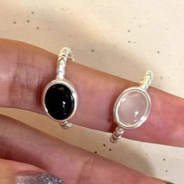 Cluster Rings BF CLUB 925 Sterling For Women Simple Geometric Handmade Irregular Retro Black Stone Ring Allergy Birthday Party Gift