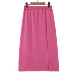 2023 Autumn Good Quality Clothes Skirts Plus Size Design Casual Pink Slit Elastic High Waisted Calf Length Bottoms Curve 240321