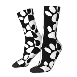 Men's Socks Happy Black And White Dog Paws Vintage Hip Hop Seamless Crew Sock Gift Pattern Printed