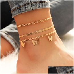 Anklets Women Bohemian Butterfly Chain Anklets Pendant Creative Vintage Dolphin Fishtail Shell Pendants Beach Anklet Lady Drop Deliver Dhixe