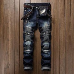 Men's Jeans Bike Fashionable Hip Hop Straight Fit Slim Punk Cotton Motorcycle Casual Elastic Pants