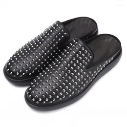 Casual Shoes Genuine Leather Men Loafers Thick Heel Cover Toe Rivets Driving Boats Lazy Flats