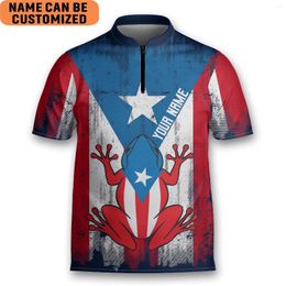 Men's Polos Customize Name Puerto Rico Flag 3D Printed Zipper Polo Shirt Summer Unisex Casual Gift For Darts Player POL107