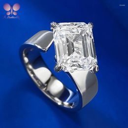 Cluster Rings AButterfly 925 Sterling Silver 8 10mm Emerald Cut High Carbon Simulated Diamond Women's Resizable Ring Fine Jewelry