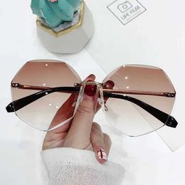 Sunglasses Octagonal Rimless Sunglasses Womens Retro Metallic Sun Glasses UV Protection New Fashion Cutting Lens Eyewear UV400 Sun Glasses 240401