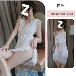 Sexy Pyjamas Sexy Sleepwear Women V-neck Nightgown Sexy Nightdress Lace Mesh Pajama Loungewear Summer Dress Nightwear Night Wear 2404101