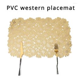 Table Mats 4PCS Rectangular Combination Leaves Hollow PVC Western Placemat Gold Solid Colour Insulation Mat Waterproof