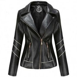 Custom Label Woman Blazer Jacket Winter Ladies Real Leather Jackets Motorcycle Zippers Turndown Coat Women