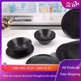 Bowls 12-Piece Eco-Friendly Dinnerware Set Black Bowl Sales Promotion