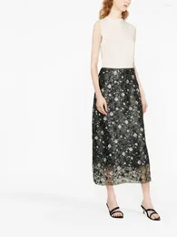 Skirts Early Spring Dark Green Berry Sequin Design Women Double-layer A-line Skirt