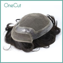 Toupees New Swiss Lace PU Men Toupee Male Hair Prosthesis Breathable Durable 100% Human Hair Natural Hairline Replacement System Unit