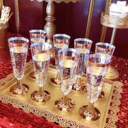 Wine Glasses 6Pcs/Set Disposable Red Glass Plastic Champagne Flutes Cocktail Goblet Bar Drink Cup Wedding Party Supplies150ml