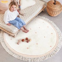 White Fluffy Carpet For Living Room Hairy Nursery Play Mat Children Soft Foot Dot Plush Bedroom Rug With Tasselsl 240401