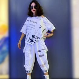 Women's Two Piece Pants 2 Pcs Women Summer Clothing Set Casual Batwing Sleeve Loose Tees Tops And Print Letters Harem Tracksuits Suits NZ223