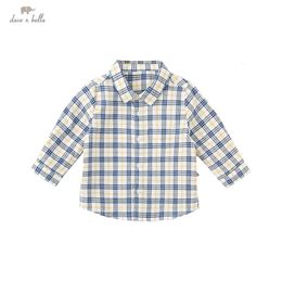 DB16756-K dave bella autumn fashion baby boys plaid print pockets shirts infant toddler tops children high quality clothes 240314