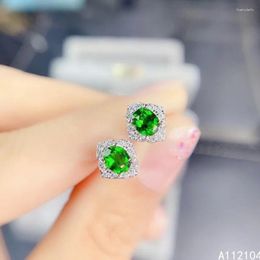 Stud Earrings KJJEAXCMY Fine Jewelry 925 Sterling Silver Inlaid Natural Diopside Women Simple Fashion Chinese Style Ear Studs Support