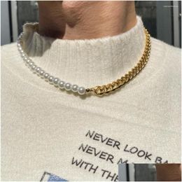 Pendant Necklaces Metal Pearl Stitching Stainless Steel Cuban Chain Necklace Women Men Thick Hippop Jewelry Wholesale Drop Delivery Pe Dhcyp