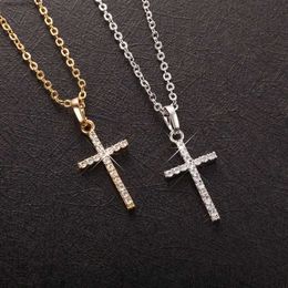 Pendant Necklaces LATS Fashion Womens Cross Pendant Direct Shipping Gold Crystal Jesus Cross Pendant Necklace Mens WholesaleL2404