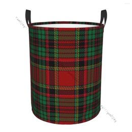 Laundry Bags Basket Round Dirty Clothes Storage Foldable Tartan Plaid Scottish Christmas Pattern Hamper Organizer