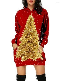 Casual Dresses Christmas Tree Print Long Sleeve Hooded Dress Festival Fashion Clothing Elegant Happy Year Party Hoodie