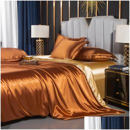 Bedding Sets Nordic Mberry Silk Set With Duvet Er Bed Sheet Pillowcase Luxury Couple Single Double Summer 1 2 People Bedsheet Drop Del Dhksw